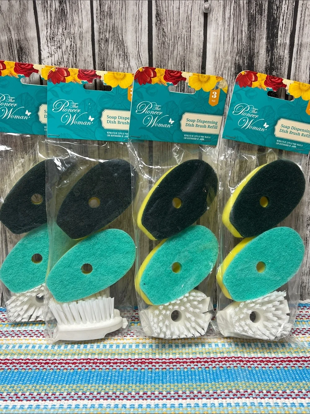 The Pioneer Woman Teal and Yellow Soap Dispensing Dish Brush Refill - 4 sets